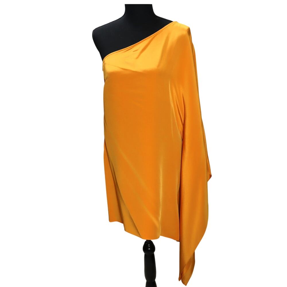 Jay Godfrey One-Shoulder Gold‎ Silk Asymmetrical Cocktail Dress Sz 8
